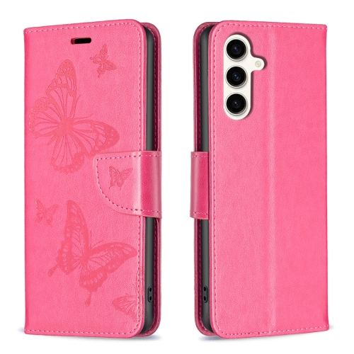

For Samsung Galaxy S23 FE 5G Embossing Two Butterflies Pattern Leather Phone Case(Rose Red)