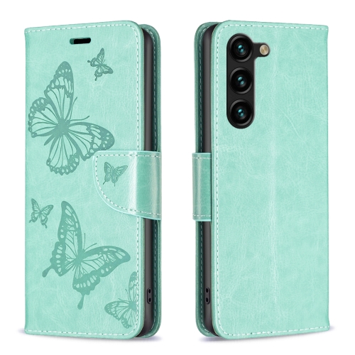 

For Samsung Galaxy S24+ 5G Embossing Two Butterflies Pattern Leather Phone Case(Green)