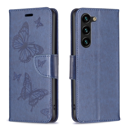 

For Samsung Galaxy S24+ 5G Embossing Two Butterflies Pattern Leather Phone Case(Blue)