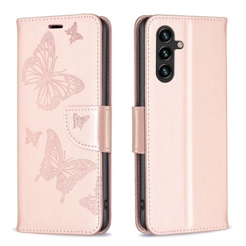 

For Samsung Galaxy A55 Embossing Two Butterflies Pattern Leather Phone Case(Rose Gold)