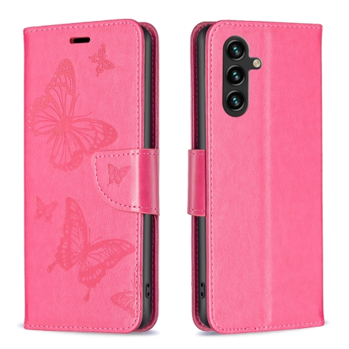 

For Samsung Galaxy A55 Embossing Two Butterflies Pattern Leather Phone Case(Rose Red)