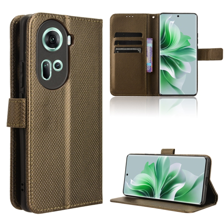 

For OPPO Reno11 5G Global Diamond Texture Leather Phone Case(Brown)