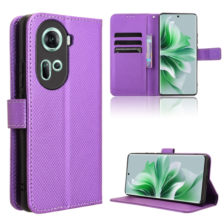

For OPPO Reno11 5G Global Diamond Texture Leather Phone Case(Purple)