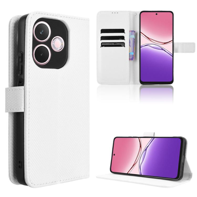 

For OPPO A5 Pro 5G Global Diamond Texture Leather Phone Case(White)