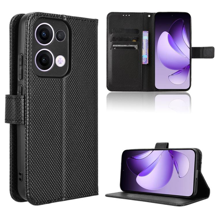 

For OPPO Reno13 5G Global Diamond Texture Leather Phone Case(Black)