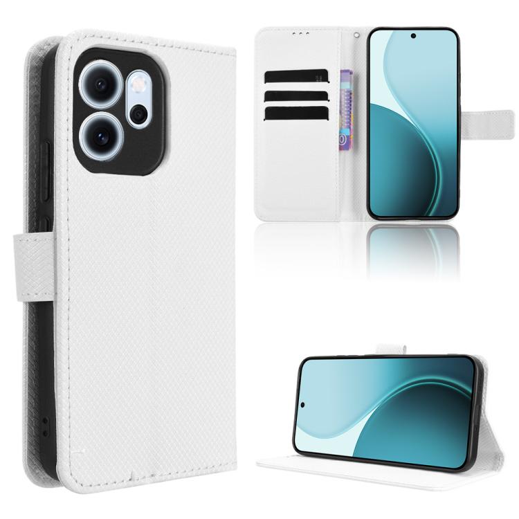 

For OPPO Reno14 F 5G Diamond Texture Leather Phone Case(White)