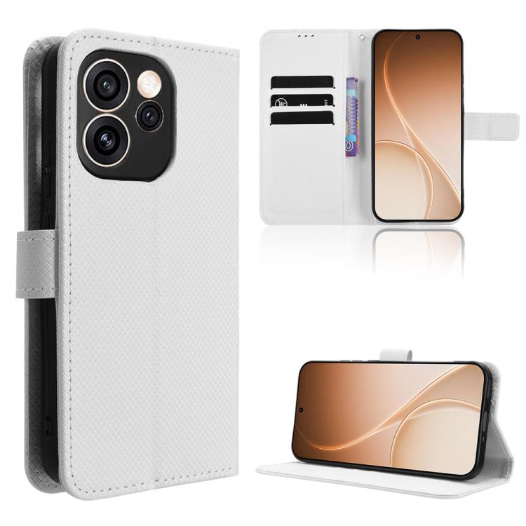 

For OPPO Reno15 Pro Max 5G Global Diamond Texture Leather Phone Case(White)