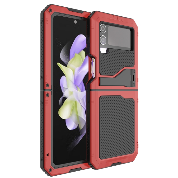

For Samsung Galaxy Z Flip4 LK Metal Shockproof Life Waterproof Dustproof Phone Case with Folding Holder(Red)