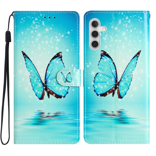 

For Samsung Galaxy S23 FE 5G Colored Drawing Leather Phone Case(Blue Butterfly)