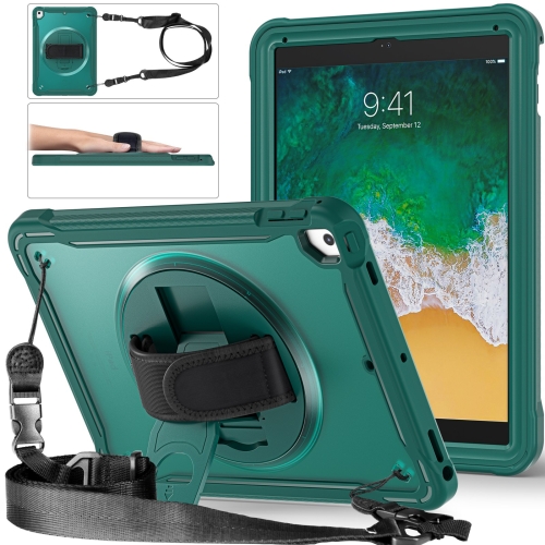 

For iPad Air / Air 2 / 9.7 2018 / 2017 Heavy Duty Hybrid Tablet Case with Handle & Strap(Dark Green)