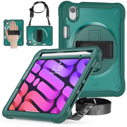 

For iPad mini 6 Heavy Duty Hybrid Tablet Case with Handle & Strap(Dark Green)