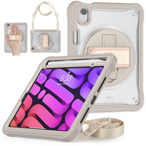 

For iPad mini 6 Heavy Duty Hybrid Tablet Case with Handle & Strap(Khaki)