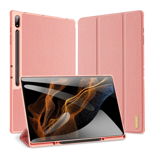 

For Samsung Galaxy Tab S9 Ultra/S8 Ultra DUX DUCIS Domo Series Cloth Texture Magnetic Leather Tablet Case(Pink)