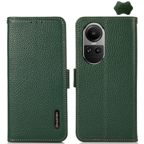 

For OPPO Reno10 Global / 10 Pro Global KHAZNEH Side-Magnetic Litchi Genuine Leather RFID Phone Case(Green)