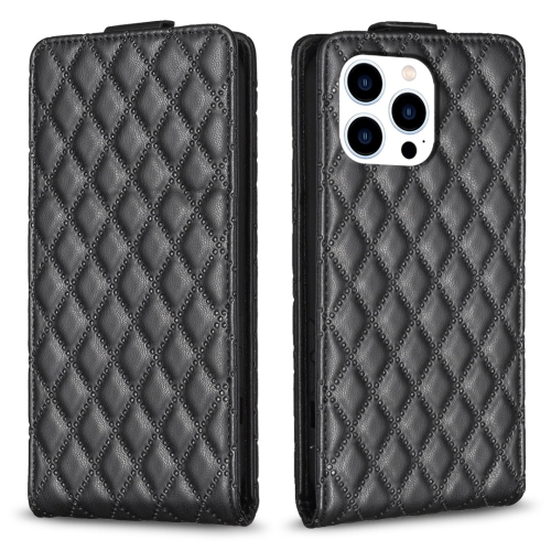 

For iPhone 15 Pro Max Diamond Lattice Vertical Flip Leather Phone Case(Black)