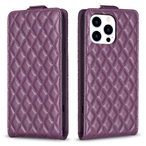 

For iPhone 15 Pro Diamond Lattice Vertical Flip Leather Phone Case(Dark Purple)