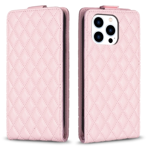

For iPhone 15 Pro Diamond Lattice Vertical Flip Leather Phone Case(Pink)