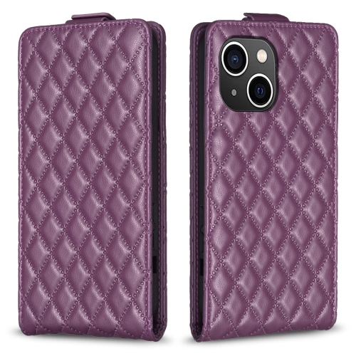 

For iPhone 15 Plus Diamond Lattice Vertical Flip Leather Phone Case(Dark Purple)