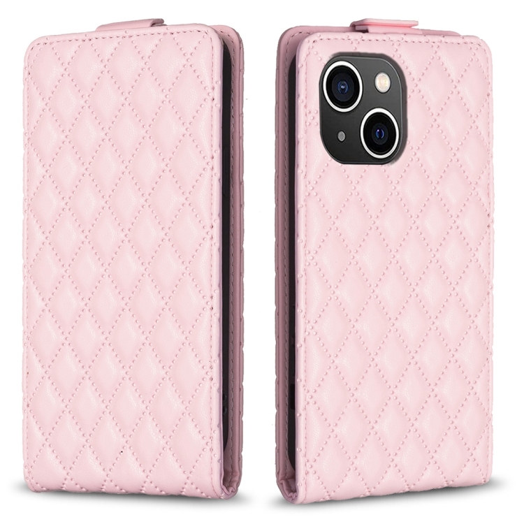 

For iPhone 15 Plus Diamond Lattice Vertical Flip Leather Phone Case(Pink)