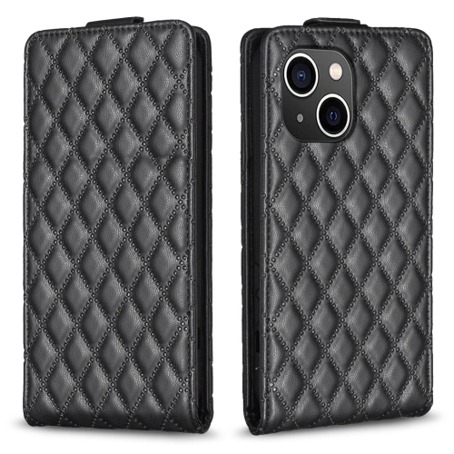 

For iPhone 15 Diamond Lattice Vertical Flip Leather Phone Case(Black)