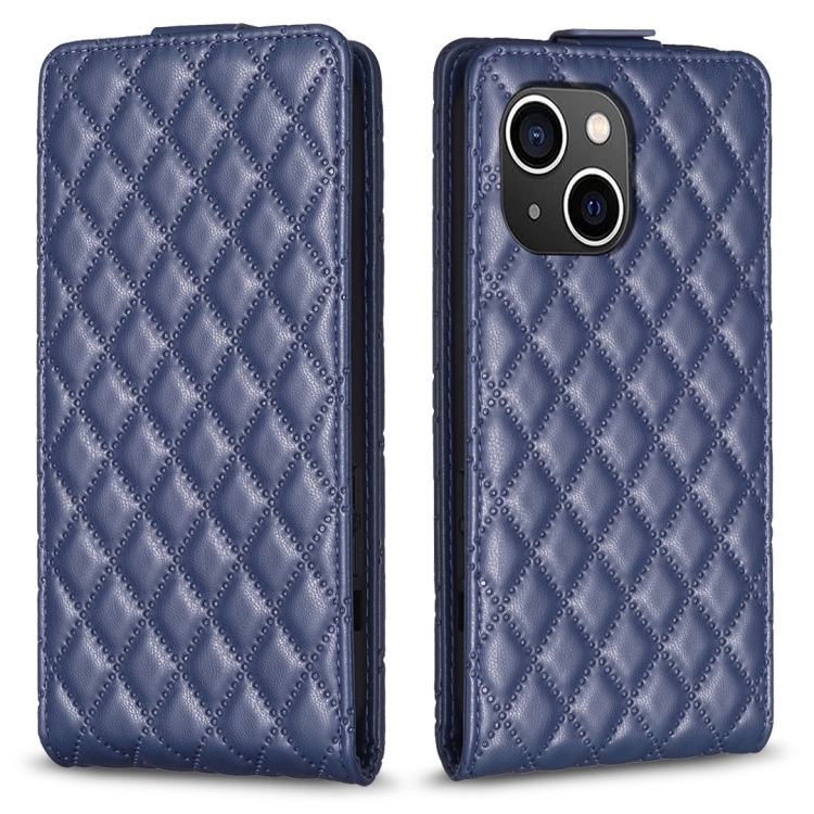 

For iPhone 15 Diamond Lattice Vertical Flip Leather Phone Case(Blue)
