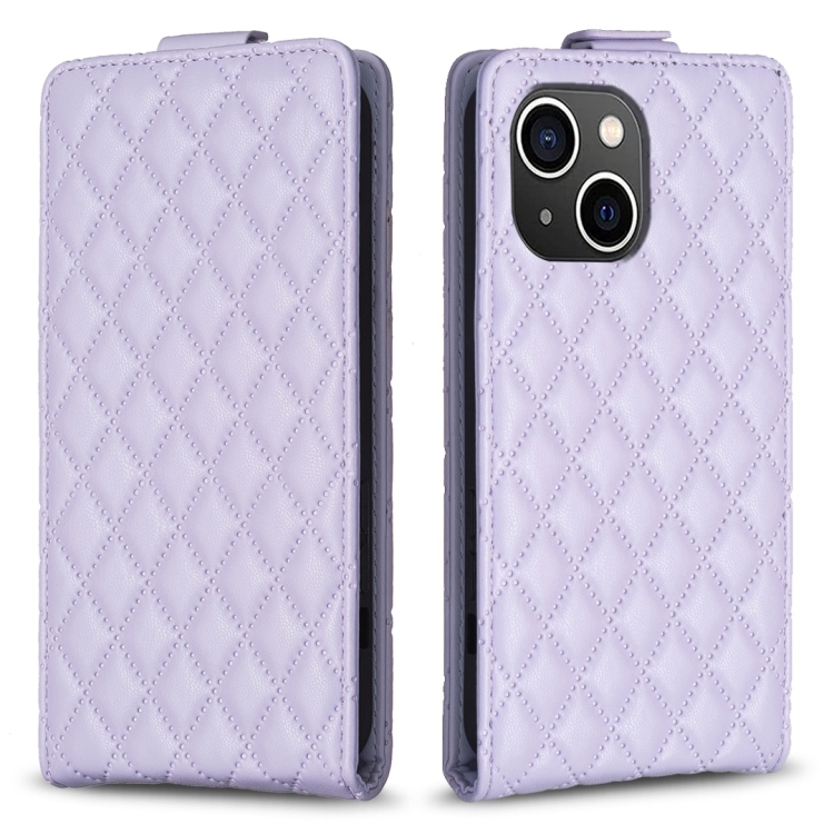 

For iPhone 15 Diamond Lattice Vertical Flip Leather Phone Case(Purple)