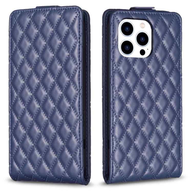 

For iPhone 14 Pro Max Diamond Lattice Vertical Flip Leather Phone Case(Blue)