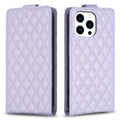 

For iPhone 14 Pro Max Diamond Lattice Vertical Flip Leather Phone Case(Purple)