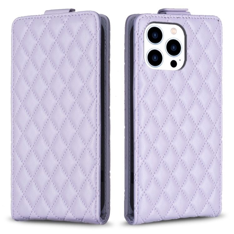 

For iPhone 14 Pro Diamond Lattice Vertical Flip Leather Phone Case(Purple)