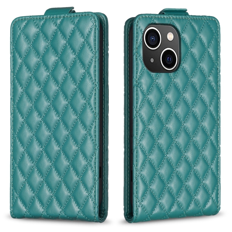 

For iPhone 14 Plus Diamond Lattice Vertical Flip Leather Phone Case(Green)