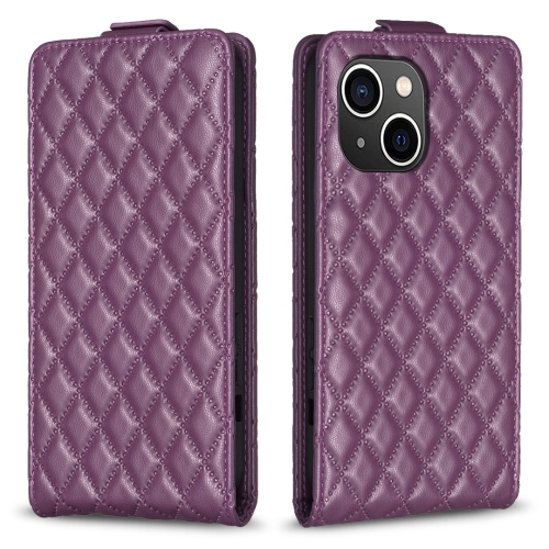 

For iPhone 13 Diamond Lattice Vertical Flip Leather Phone Case(Dark Purple)