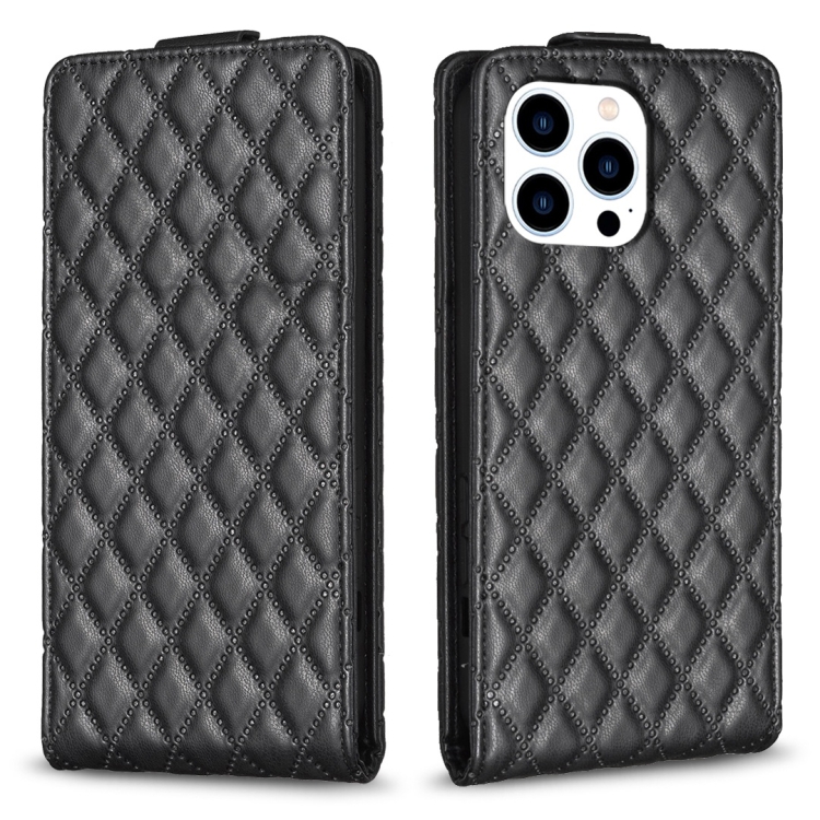 

For iPhone 13 Pro Diamond Lattice Vertical Flip Leather Phone Case(Black)