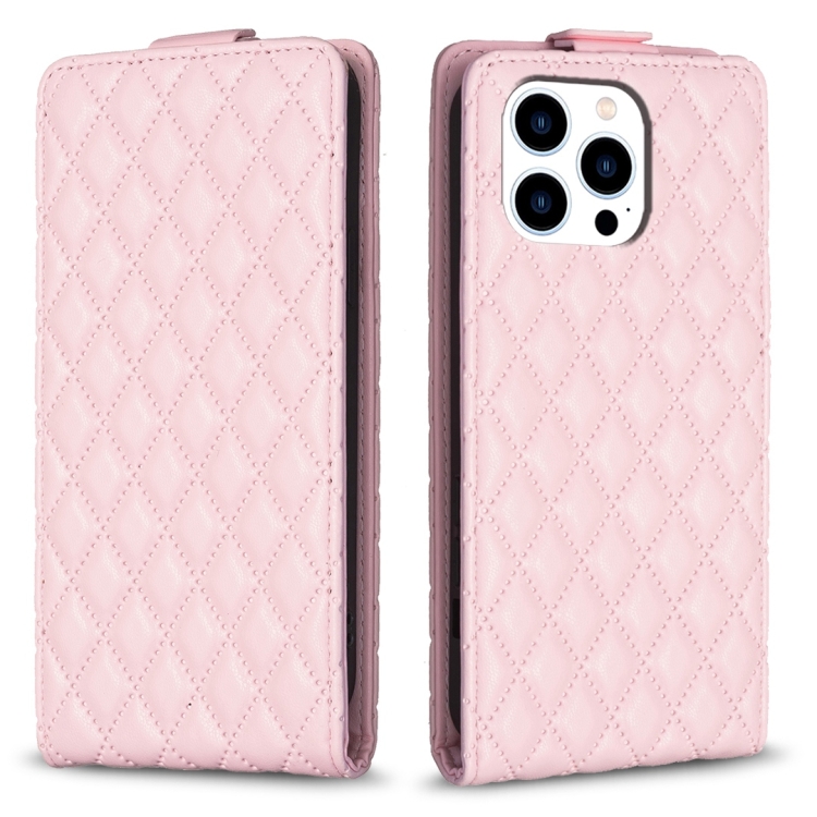 

For iPhone 13 Pro Diamond Lattice Vertical Flip Leather Phone Case(Pink)