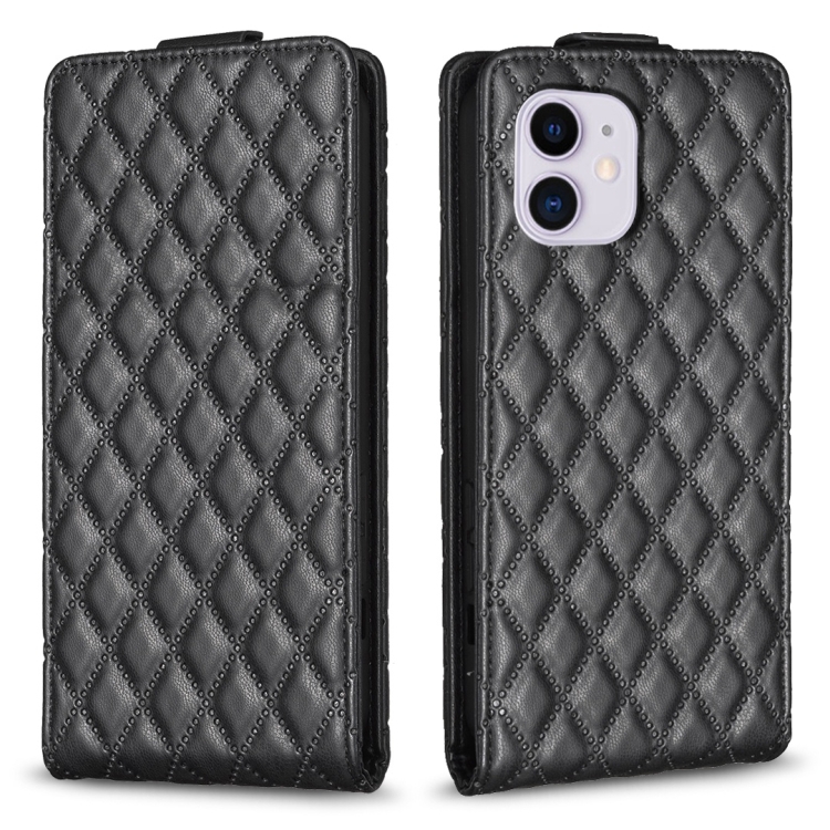 

For iPhone 12 / 12 Pro Diamond Lattice Vertical Flip Leather Phone Case(Black)