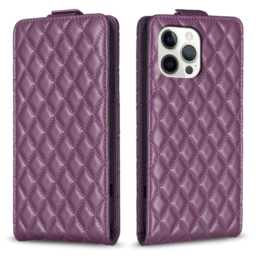 

For iPhone 12 Pro Max Diamond Lattice Vertical Flip Leather Phone Case(Dark Purple)