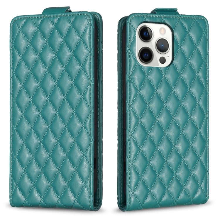 

For iPhone 12 Pro Max Diamond Lattice Vertical Flip Leather Phone Case(Green)