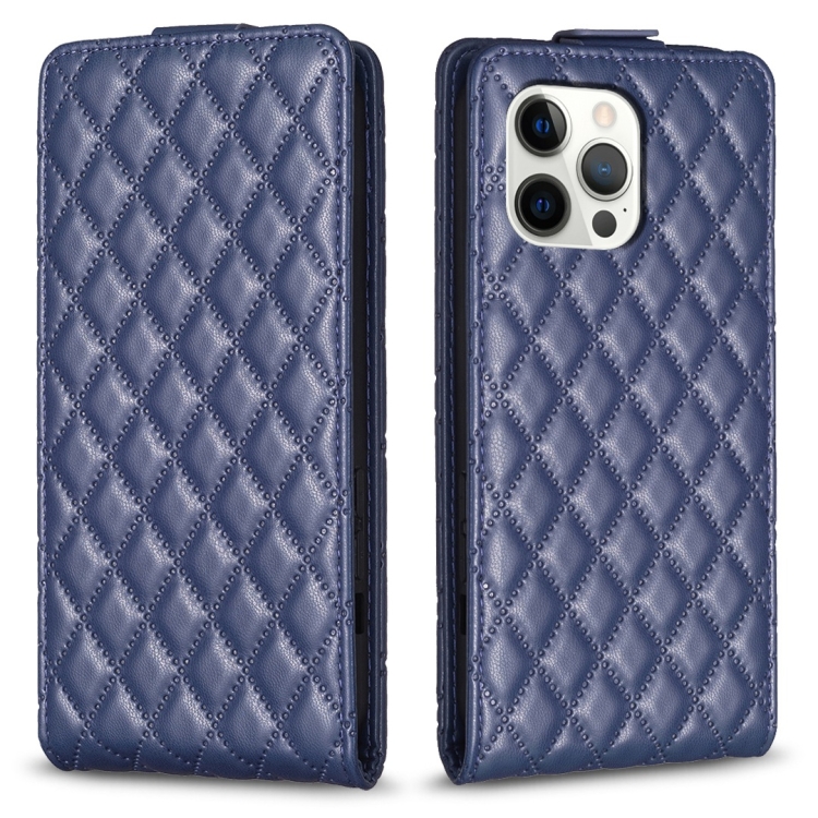 

For iPhone 12 Pro Max Diamond Lattice Vertical Flip Leather Phone Case(Blue)