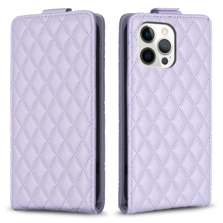 

For iPhone 12 Pro Max Diamond Lattice Vertical Flip Leather Phone Case(Purple)