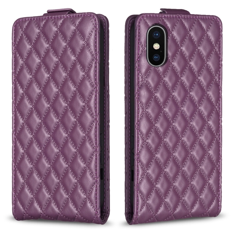 

For iPhone X / XS Diamond Lattice Vertical Flip Leather Phone Case(Dark Purple)