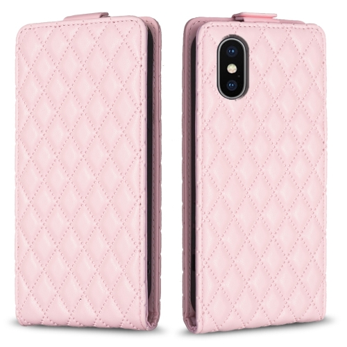 

For iPhone X / XS Diamond Lattice Vertical Flip Leather Phone Case(Pink)