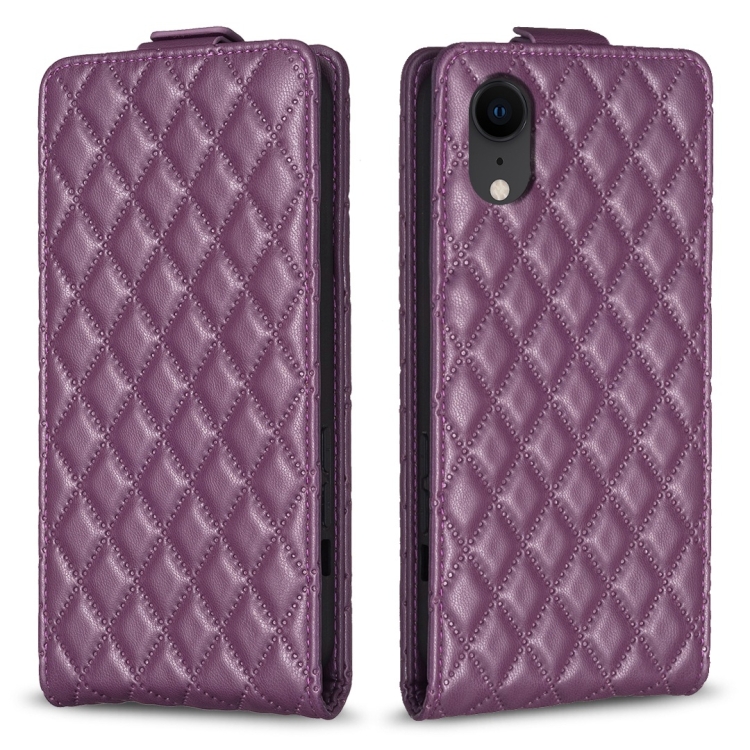 

For iPhone XR Diamond Lattice Vertical Flip Leather Phone Case(Dark Purple)