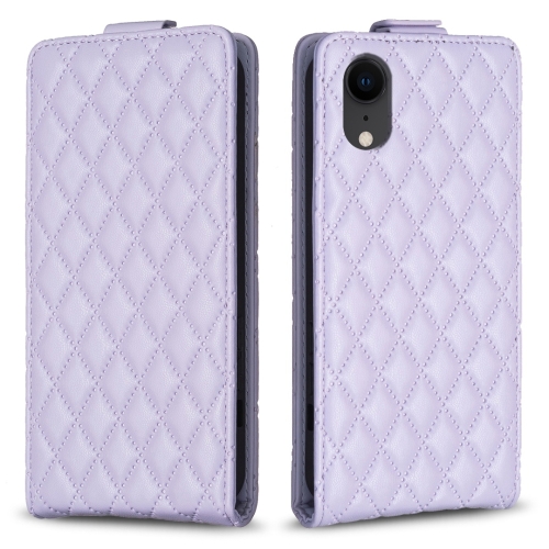 

For iPhone XR Diamond Lattice Vertical Flip Leather Phone Case(Purple)