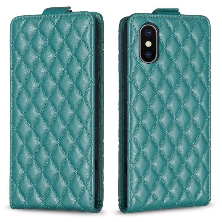 

For iPhone XS Max Diamond Lattice Vertical Flip Leather Phone Case(Green)