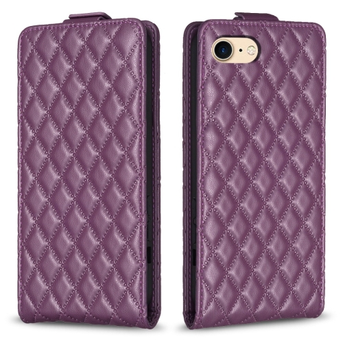 

For iPhone SE 2022 / 2020 /7 / 8 Diamond Lattice Vertical Flip Leather Phone Case(Dark Purple)