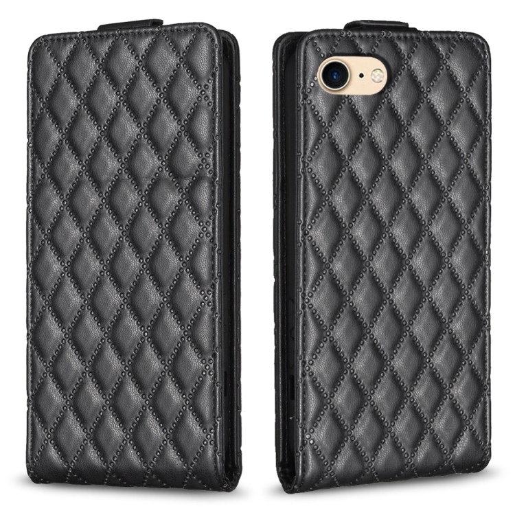 

For iPhone SE 2022 / 2020 /7 / 8 Diamond Lattice Vertical Flip Leather Phone Case(Black)