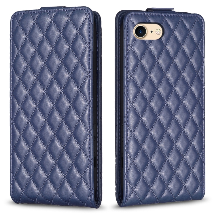 

For iPhone SE 2022 / 2020 /7 / 8 Diamond Lattice Vertical Flip Leather Phone Case(Blue)