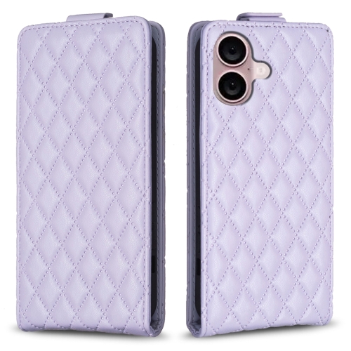 

For iPhone 16 Diamond Lattice Vertical Flip Leather Phone Case(Purple)