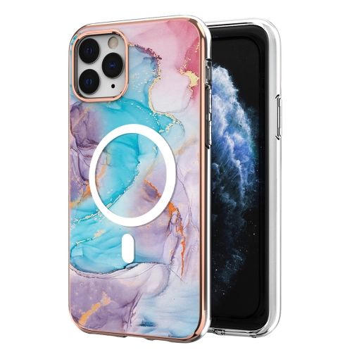For iPhone 11 Pro Marble Pattern Dual-side IMD Magsafe TPU Phone Case(Blue Marble) mini portable fan electric with powerbank hanging neck usb charging leaf free cool little small cute lovely rechargeable