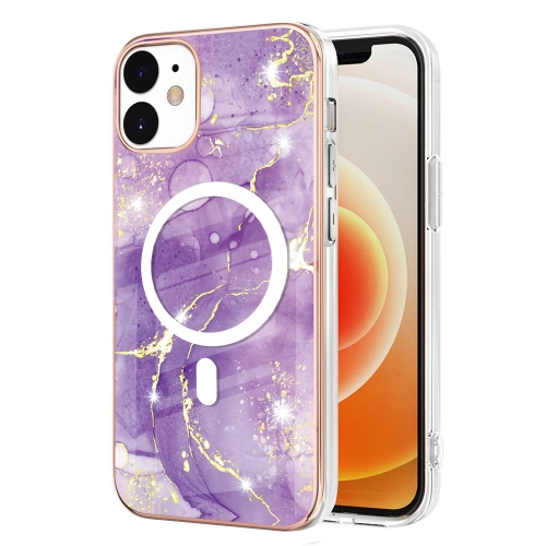 

For iPhone 12 / 12 Pro Marble Pattern Dual-side IMD Magsafe TPU Phone Case(Purple 002)