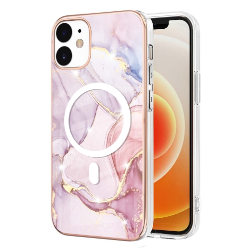 For iPhone 12 / 12 Pro Marble Pattern Dual-side IMD Magsafe TPU Phone Case(Rose Gold 005) for iphone 14 stripe pattern cooling tpu phone case yellow